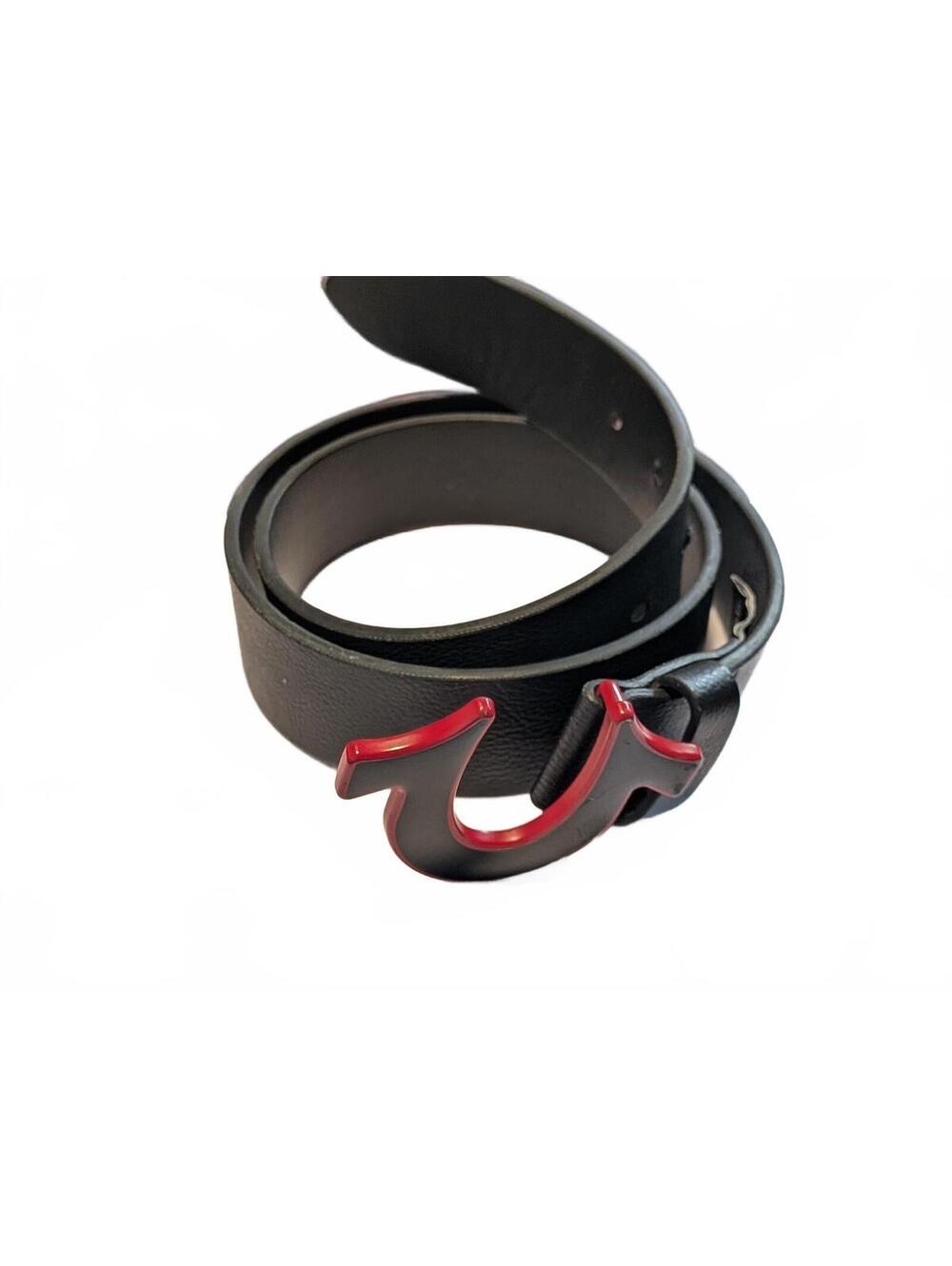 True Religion Black Red Horseshoe Buckle Belt Men’s Size 34